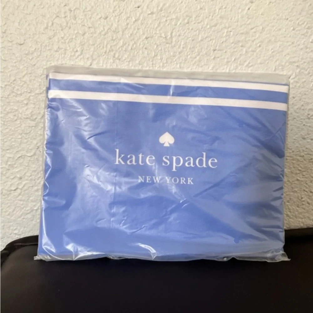 NWT Kate‎ Spade Large Canvas Shopper Beach Foldable Tote Bag Stripe Blue & White